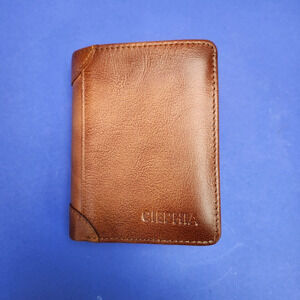NEW CIEPHIA Brown Caramel Leather Bifold Wallet Slim ID Window CC Slot